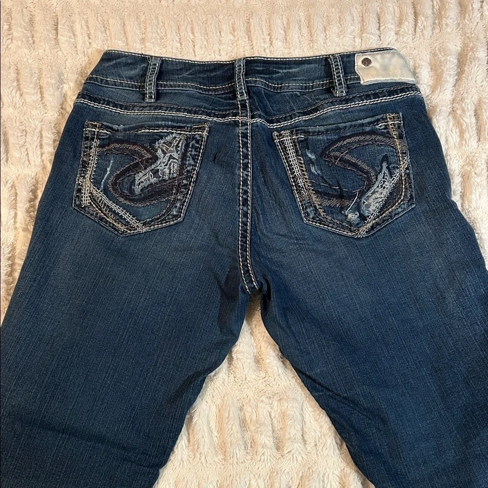 Silver Jeans Women's Suki Mid Slim Dark Blue Boot Cut Jeans - Picture 5 of 8